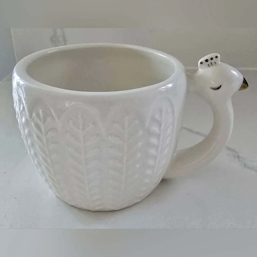 Opal House Charming White Ceramic Bird Coffee Mug Cup